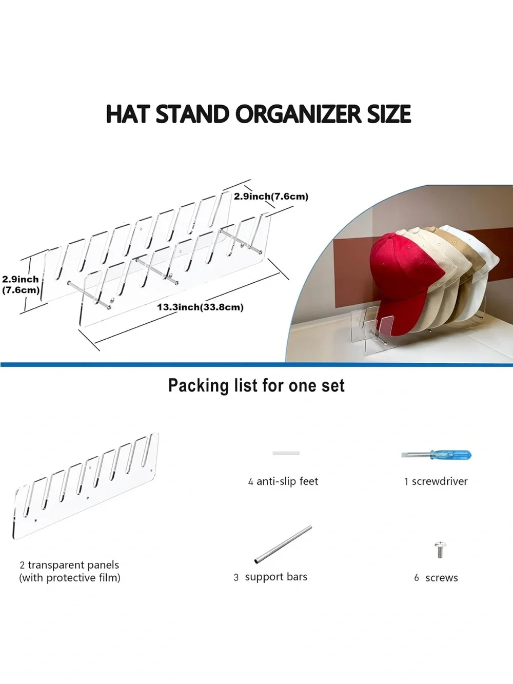 Acrylic Baseball Cap Organizer Rack - Picture 3 of 5
